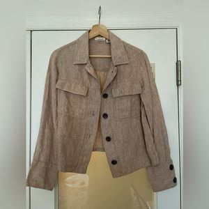 Nicole Miller 100% Linen Tan Button Down Shirt Jacket Size Small